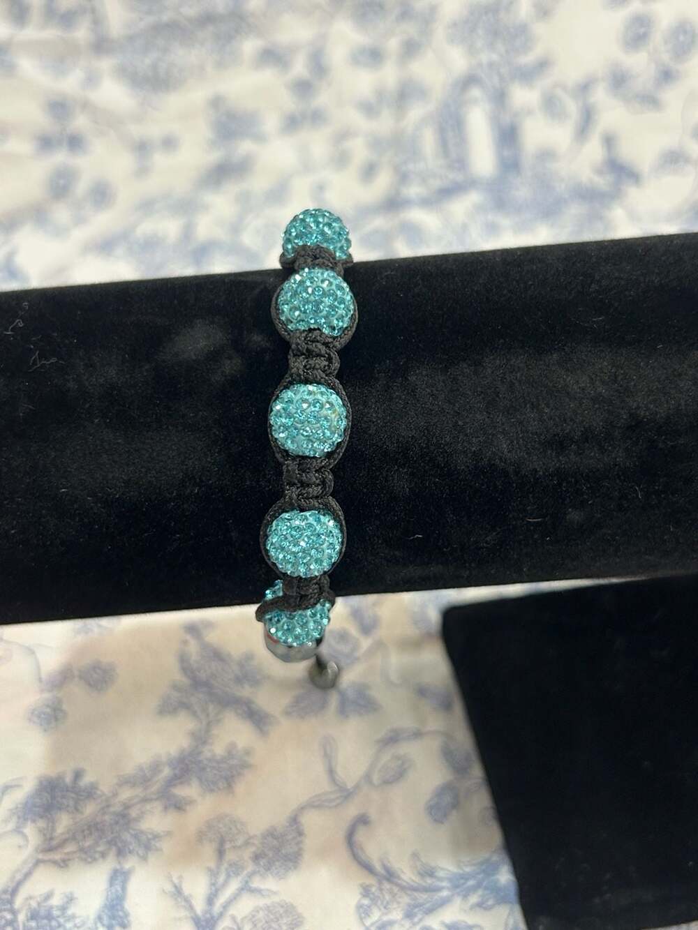 Turquoise Crystal Shamballa Style Bracelet Black Macrame Adjustable